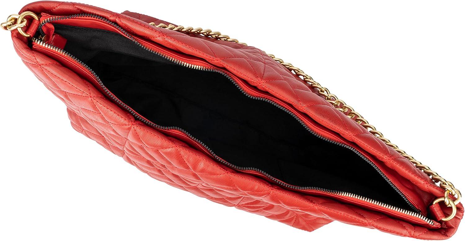 imageOlivia Miller Womens Fashion Mina PVC Quilted Shoulder Tote Bag w Chunky Chain Strap Medium Weekender Casual Purse Handbag