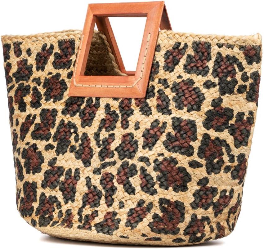 imageOlivia Miller Womens Fashion Natural Beige Straw Jute Tote Bag w Beach Wooden Handles Large Boho Casual Purse Handbag