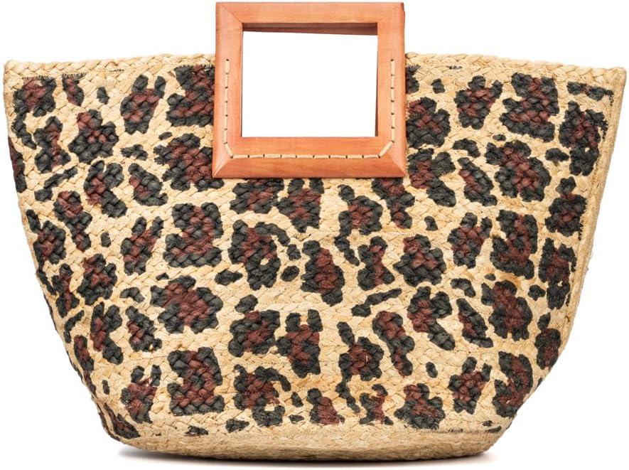 imageOlivia Miller Womens Fashion Natural Beige Straw Jute Tote Bag w Beach Wooden Handles Large Boho Casual Purse Handbag