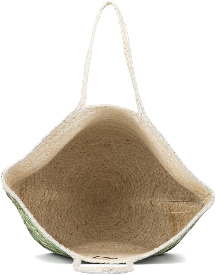 imageOlivia Miller Womens Fashion Natural Beige Straw Jute Tote Bag w Top Handles Large Boho Casual Purse Handbag