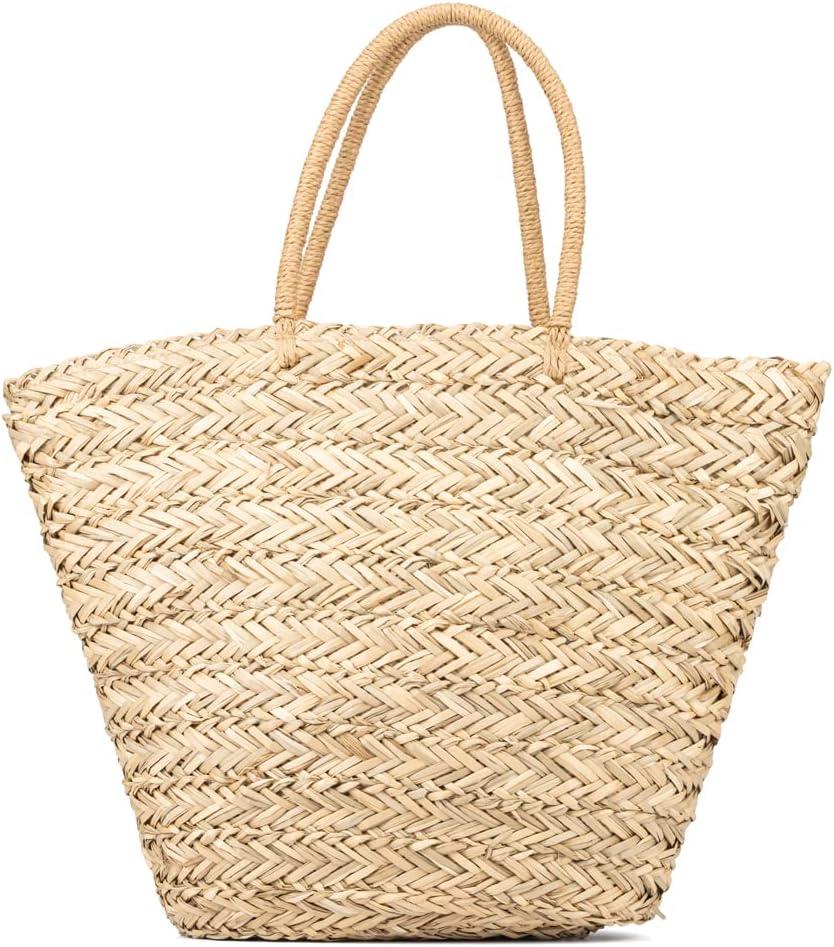imageOlivia Miller Womens Rosana Natural Beige w Multicolor Fringe Straw Jute Tote Bag w Top Handles Medium Boho Purse Handbag