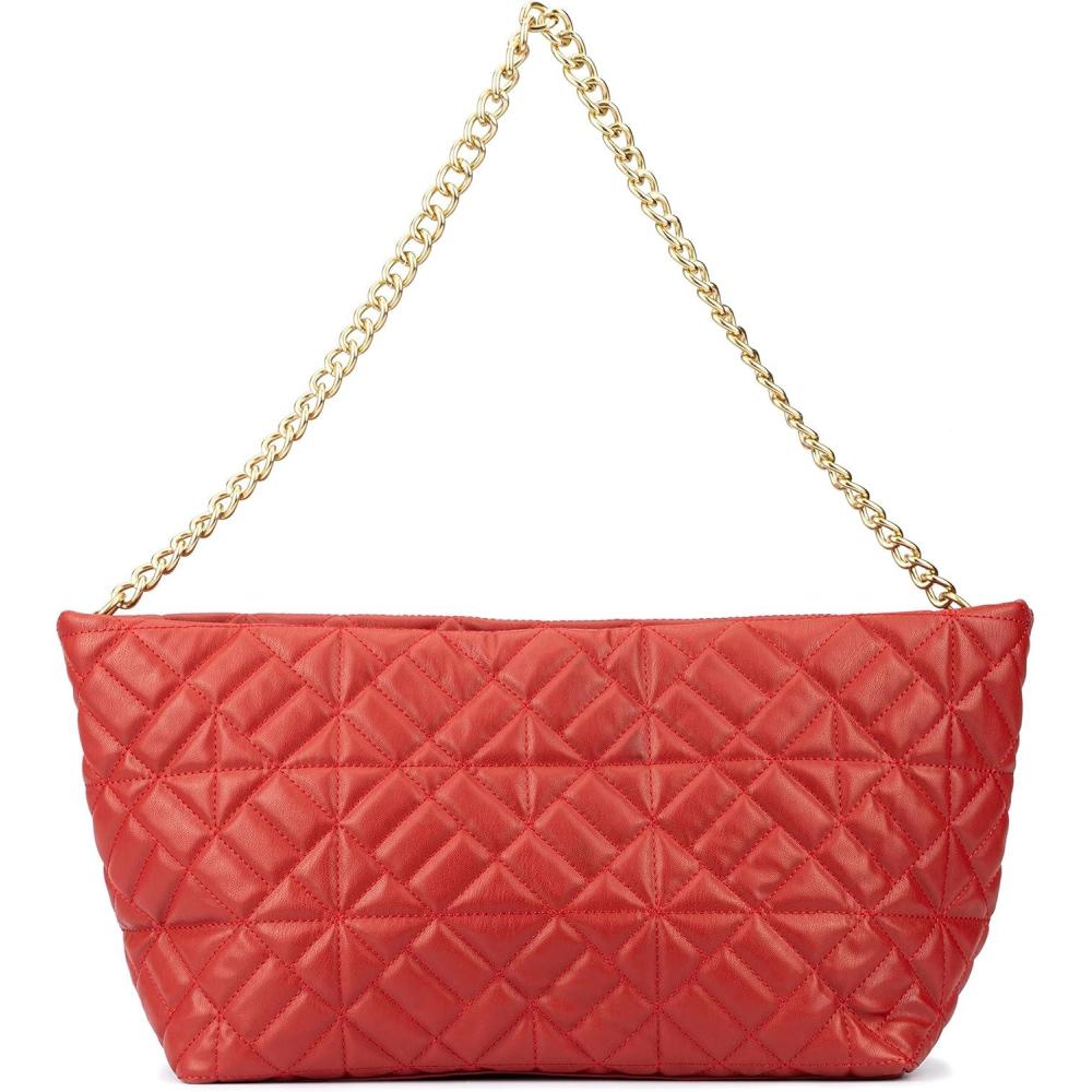 imageOlivia Miller Womens Fashion Mina PVC Quilted Shoulder Tote Bag w Chunky Chain Strap Medium Weekender Casual Purse Handbag