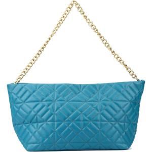 Olivia Miller Women’s Fashion Mina PVC Quilted Blue Shoulder Tote Bag w Chunky Gold Chain Strap, Medium Weekender Casual Purse Handbag