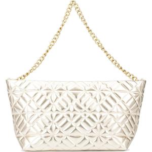Olivia Miller Women’s Fashion Mina PVC Quilted Gold Shoulder Tote Bag w Chunky Gold Chain Strap, Medium Weekender Casual Purse Handbag