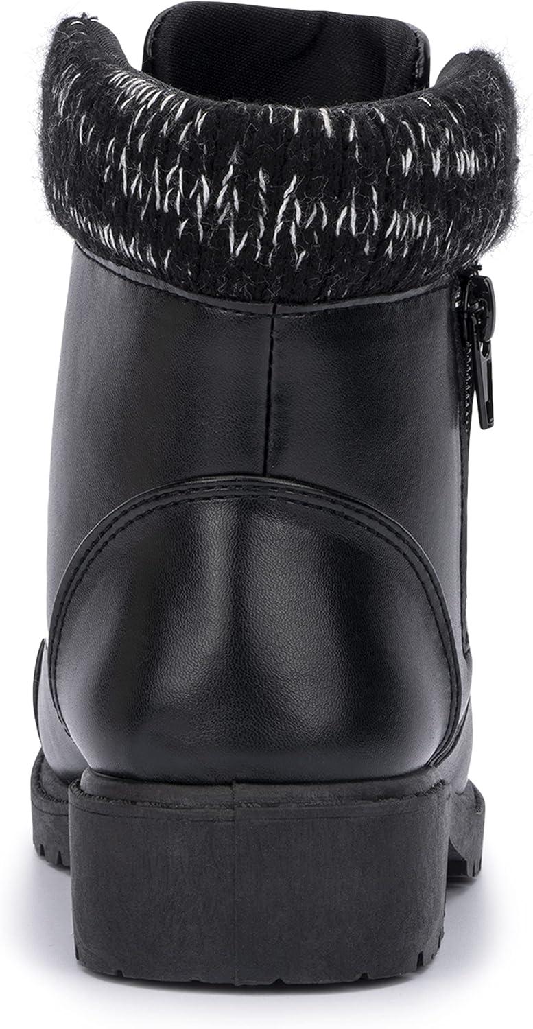 imageOlivia Miller Kids Girl Fashion Shoes Black Faux PU Leather Lug Sole Chunky Heel Lace Up Round Toe Winter Snow Casual Classic Combat Bootie Ankle Boots