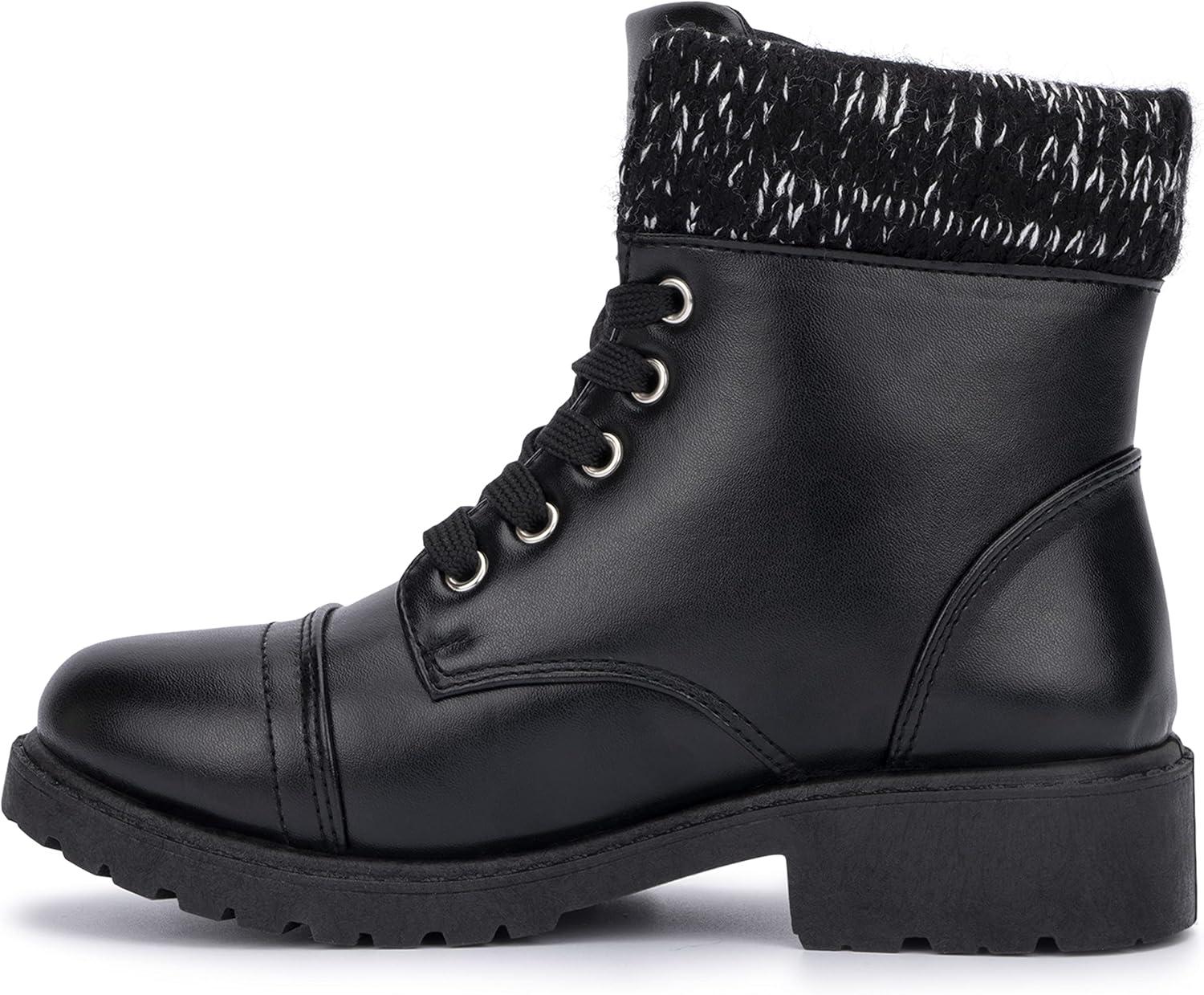 imageOlivia Miller Kids Girl Fashion Shoes Black Faux PU Leather Lug Sole Chunky Heel Lace Up Round Toe Winter Snow Casual Classic Combat Bootie Ankle Boots