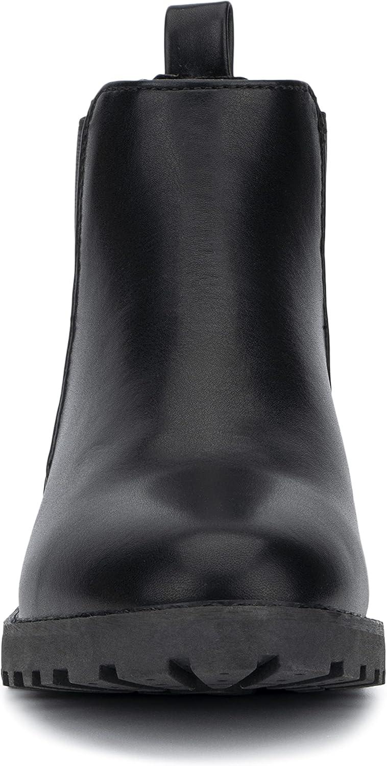 imageOlivia Miller Kids Girl Fashion Shoes Black Faux PU Leather Lug Sole Pull On Round Toe Winter Snow Casual Classic Chelsea Bootie Ankle Boots