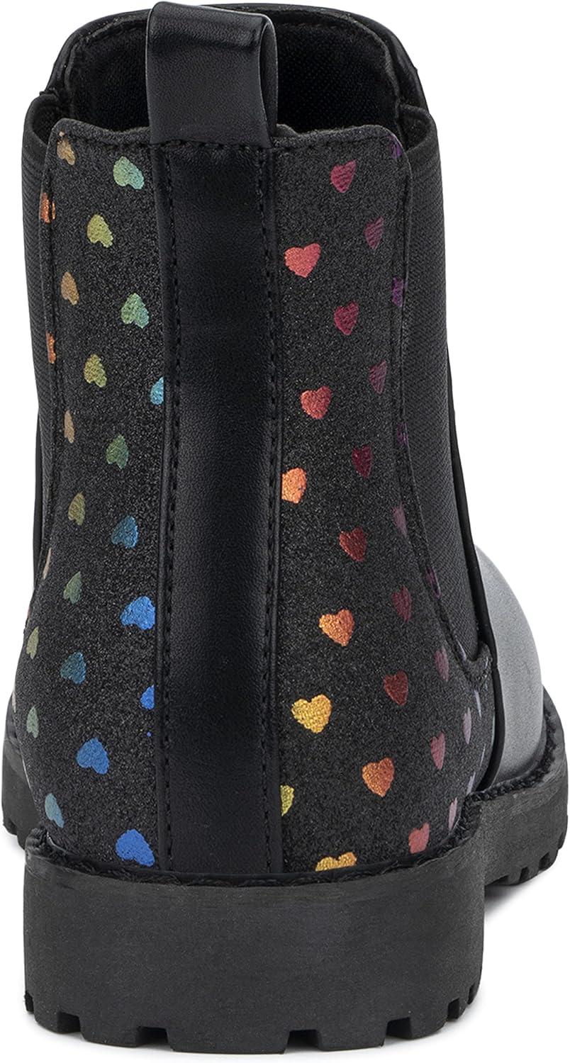 imageOlivia Miller Kids Girl Fashion Shoes Black Faux PU Leather Lug Sole Pull On Round Toe Winter Snow Casual Classic Chelsea Bootie Ankle Boots