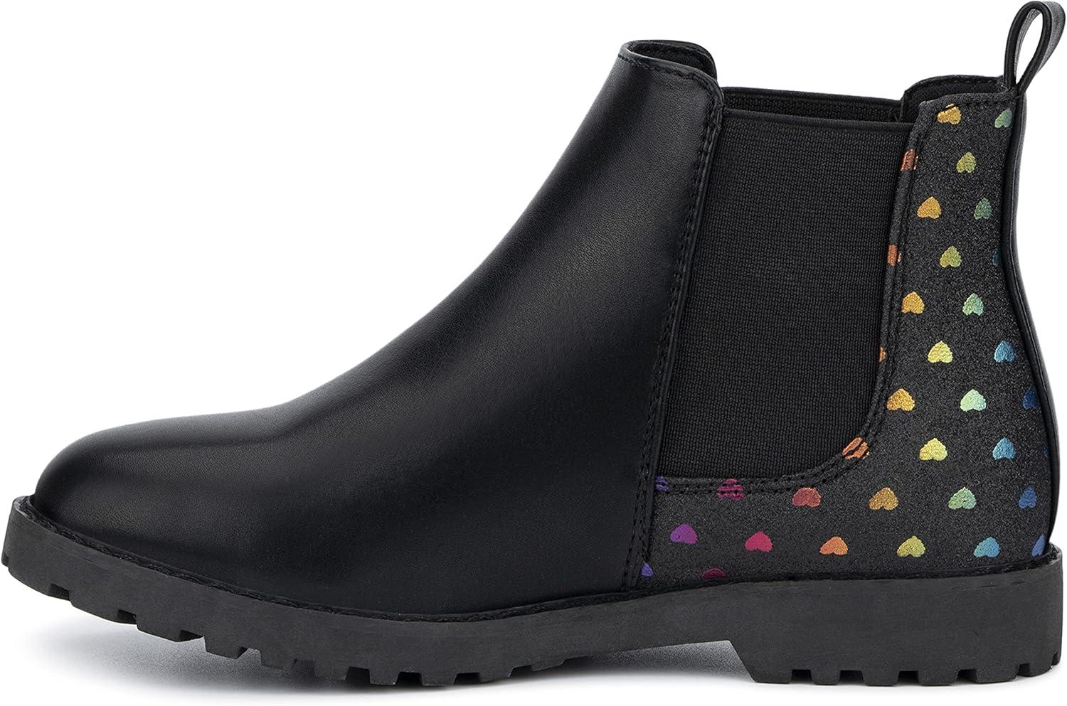 imageOlivia Miller Kids Girl Fashion Shoes Black Faux PU Leather Lug Sole Pull On Round Toe Winter Snow Casual Classic Chelsea Bootie Ankle Boots