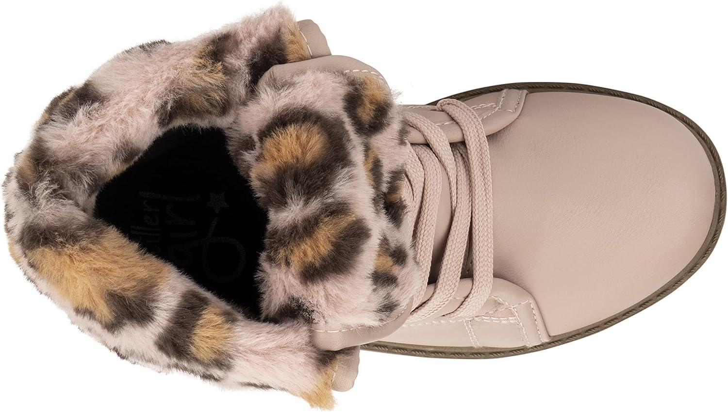 imageOlivia Miller Kids Girl Fashion Shoes Faux PU Leather Fold Over Fur Lined Lug Sole Lace Up Round Toe Winter Snow Casual Classic Chelsea Bootie Ankle Boots