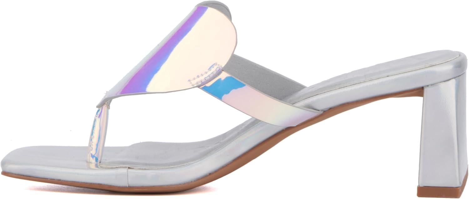 imageOlivia Miller Womens Lover Gurl LowMid Square Heels Rubber OutsoleIridescent