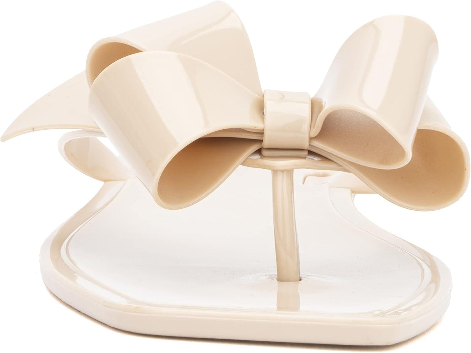 imageOlivia Miller Womens Fashion Ladies Shoes PVC Jelly w Bow amp Thong Flip Flops Style Slip On Open Toe Trendy Casual Summer Geli Slide Flat Sandals