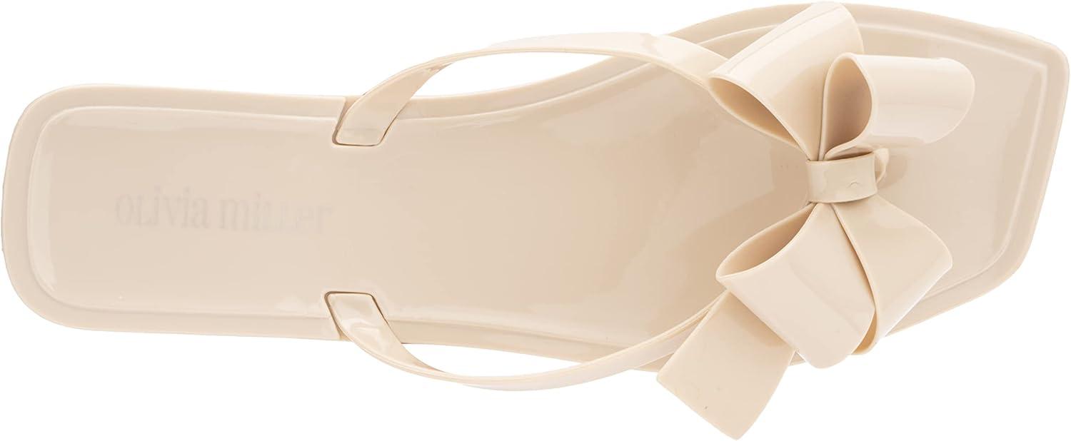 imageOlivia Miller Womens Fashion Ladies Shoes PVC Jelly w Bow amp Thong Flip Flops Style Slip On Open Toe Trendy Casual Summer Geli Slide Flat Sandals