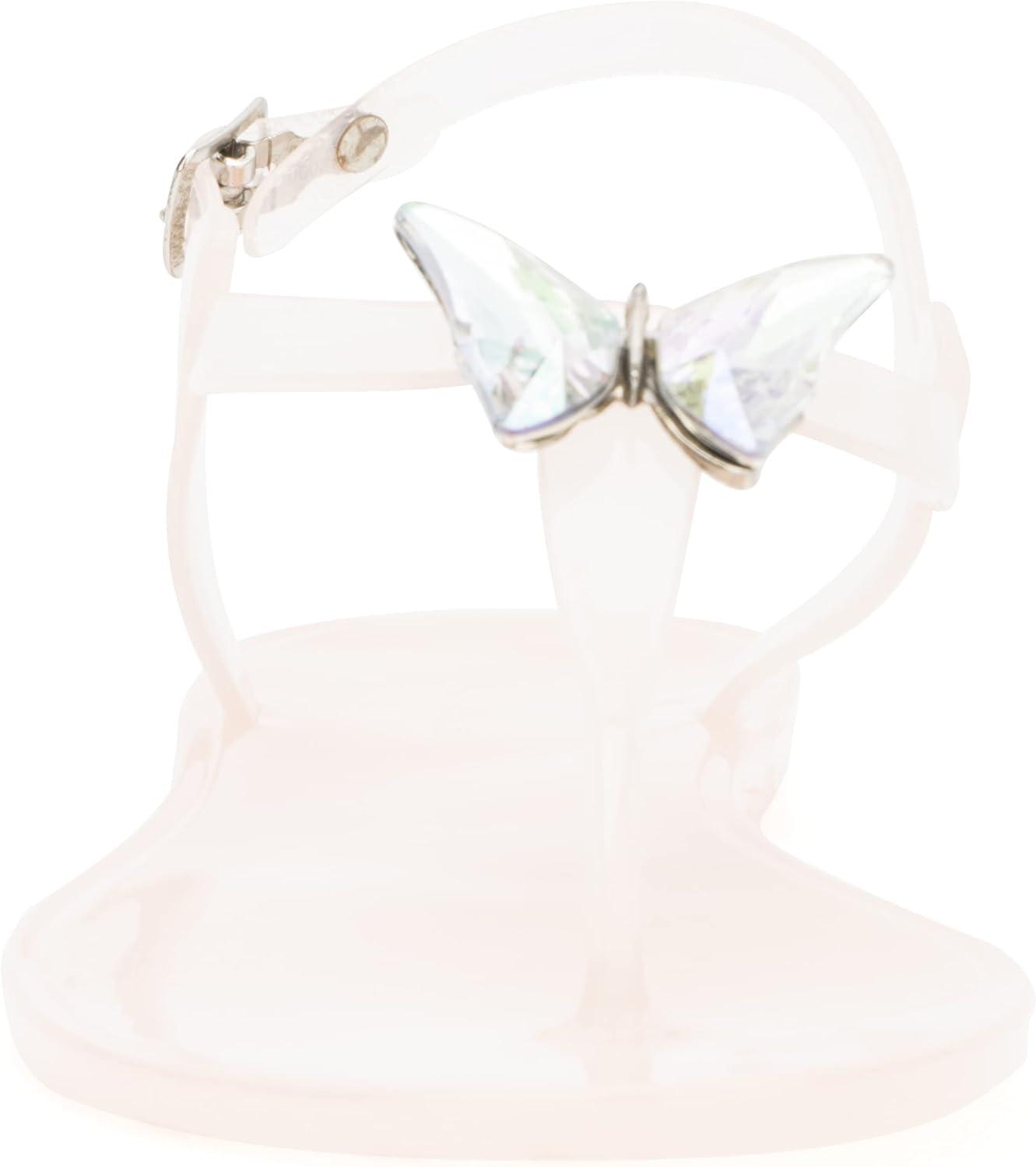 imageOlivia Miller Womens Fashion Ladies Shoes PVC Jelly w Butterfly Embellished Rhinestones amp Adjustable Thong T Strap Slip On Open Toe Trendy Casual Summer Geli Slide Flat Sandals