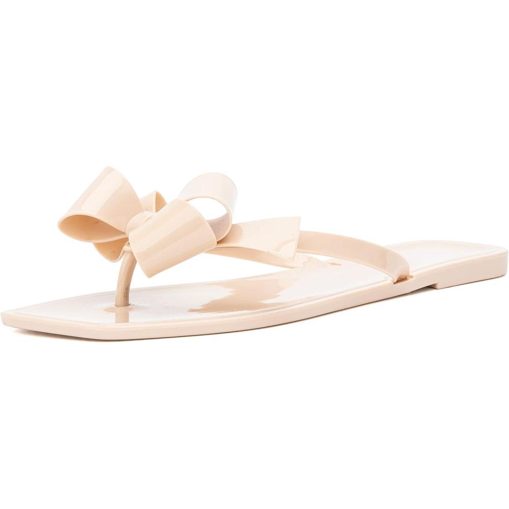 imageOlivia Miller Womens Fashion Ladies Shoes PVC Jelly w Bow amp Thong Flip Flops Style Slip On Open Toe Trendy Casual Summer Geli Slide Flat Sandals