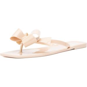 Olivia Miller Women’s Fashion Ladies Shoes, PVC Jelly w Bow & Thong Flip Flops Style Slip On Open Toe Trendy Casual Summer Geli Slide Flat Sandals