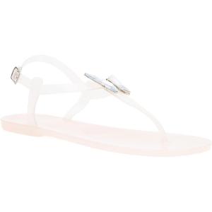 Olivia Miller Women’s Fashion Ladies Shoes, PVC Jelly w Butterfly Embellished Rhinestones & Adjustable Thong T Strap Slip On Open Toe Trendy Casual Summer Geli Slide Flat Sandals