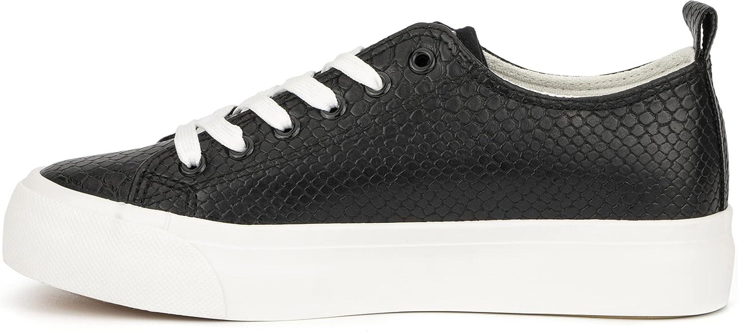 imageOlivia Miller Womens Fashion Shoes Crocodile PU Vegan Leather Rubber Sole Lace Up Slip On Round Toe Casual Classic Comfortable Low Top Flat Fashion Sneakers