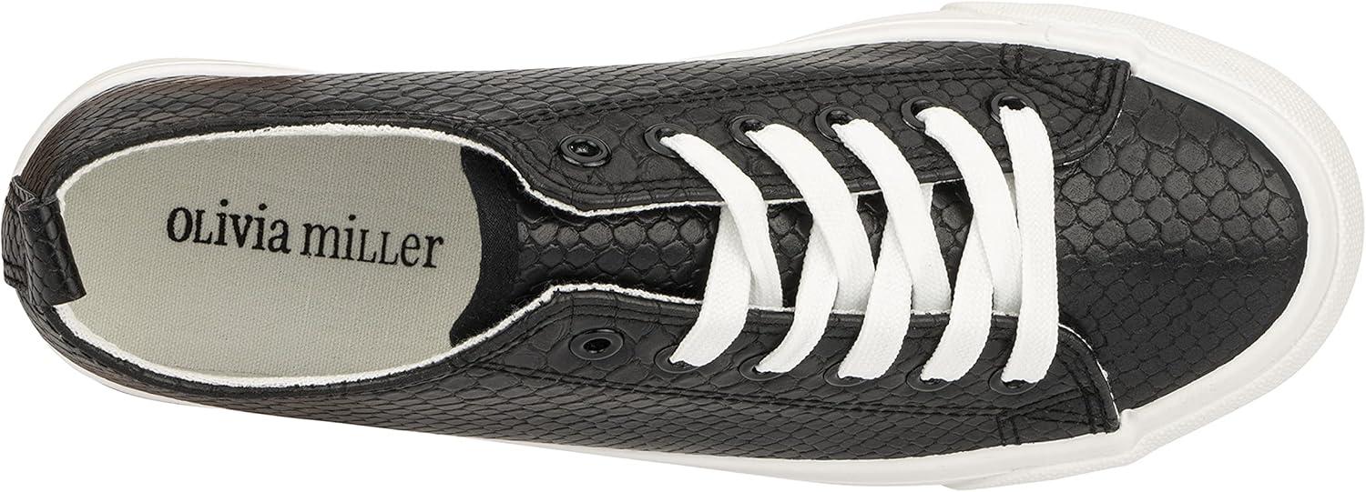 imageOlivia Miller Womens Fashion Shoes Crocodile PU Vegan Leather Rubber Sole Lace Up Slip On Round Toe Casual Classic Comfortable Low Top Flat Fashion Sneakers