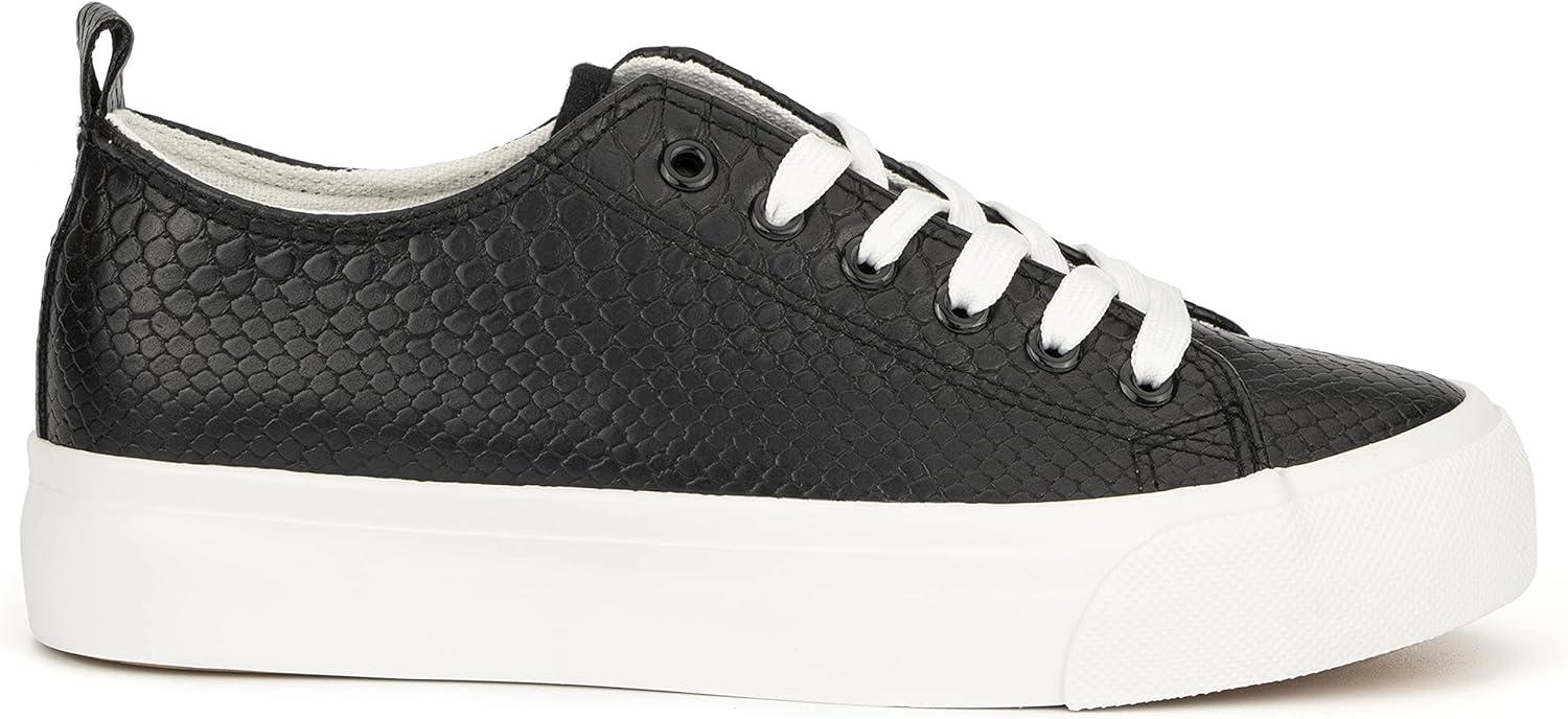 imageOlivia Miller Womens Fashion Shoes Crocodile PU Vegan Leather Rubber Sole Lace Up Slip On Round Toe Casual Classic Comfortable Low Top Flat Fashion Sneakers