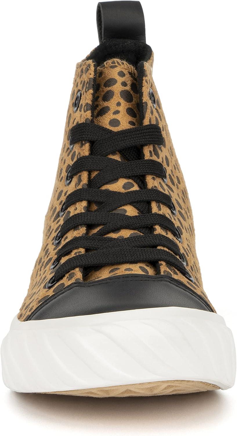 imageOlivia Miller Womens Fashion Shoes Leopard Print Rubber Sole Lace Up Slip On Round Toe Casual Classic Comfortable High Top Flat Fashion Sneakers