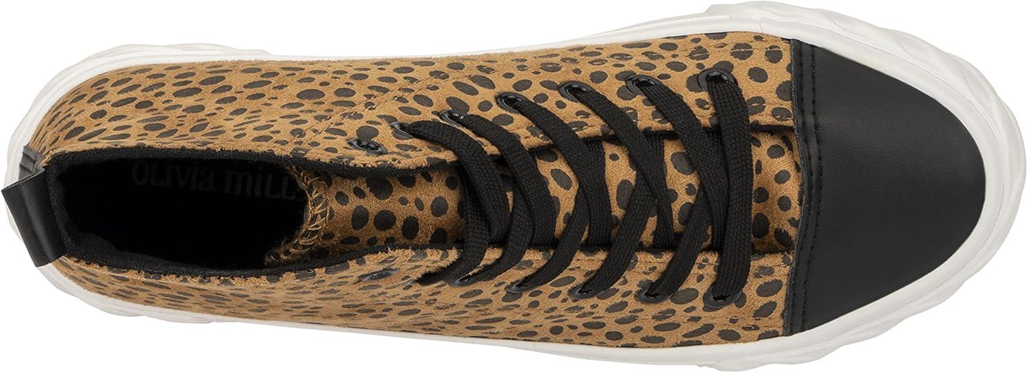 imageOlivia Miller Womens Fashion Shoes Leopard Print Rubber Sole Lace Up Slip On Round Toe Casual Classic Comfortable High Top Flat Fashion Sneakers