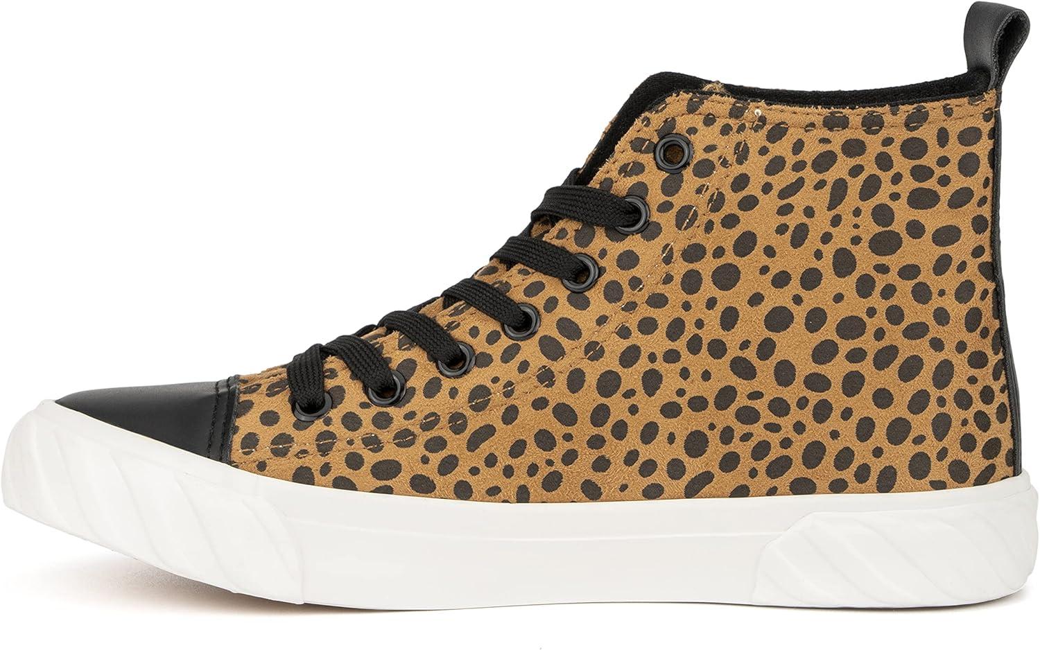 imageOlivia Miller Womens Fashion Shoes Leopard Print Rubber Sole Lace Up Slip On Round Toe Casual Classic Comfortable High Top Flat Fashion Sneakers