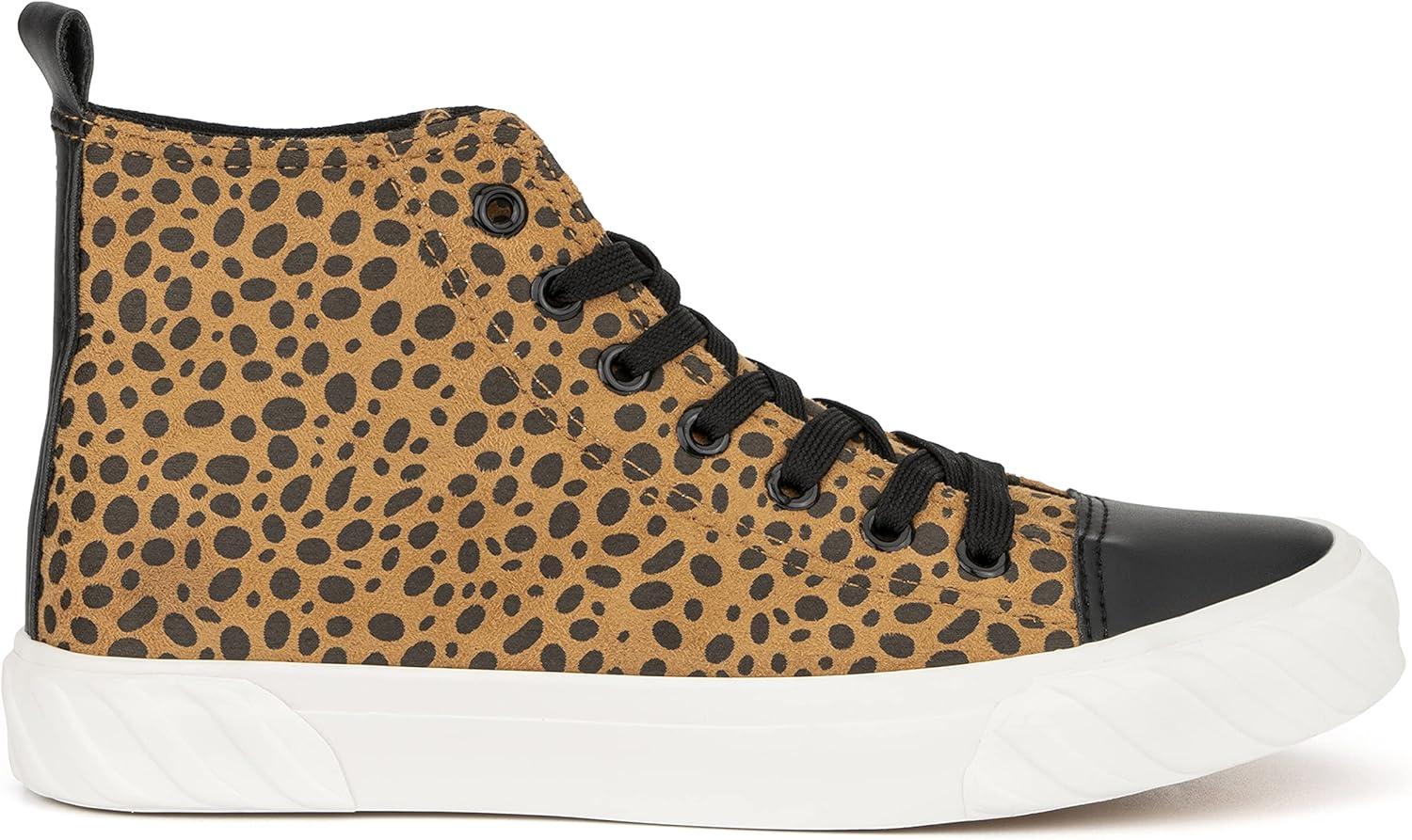 imageOlivia Miller Womens Fashion Shoes Leopard Print Rubber Sole Lace Up Slip On Round Toe Casual Classic Comfortable High Top Flat Fashion Sneakers