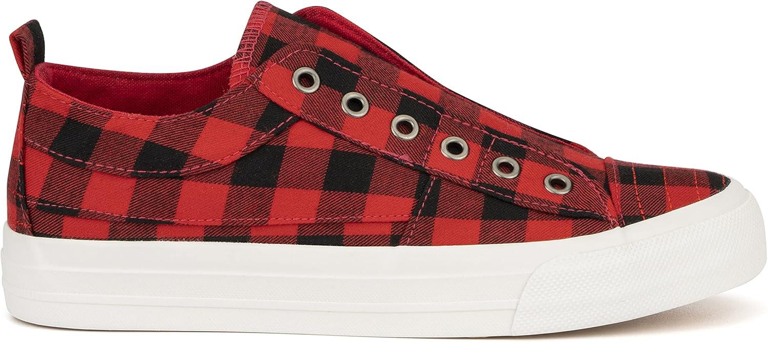 imageOlivia Miller Womens Fashion Shoes Plaid Rubber Sole Slip On Round Toe Casual Classic Comfortable Low Top Flat Loafers Fashion Sneakers