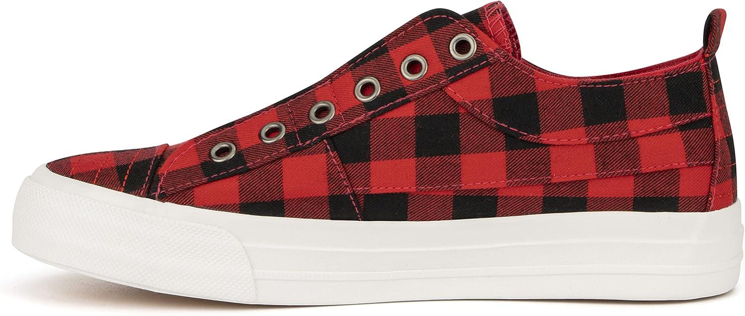 imageOlivia Miller Womens Fashion Shoes Plaid Rubber Sole Slip On Round Toe Casual Classic Comfortable Low Top Flat Loafers Fashion Sneakers