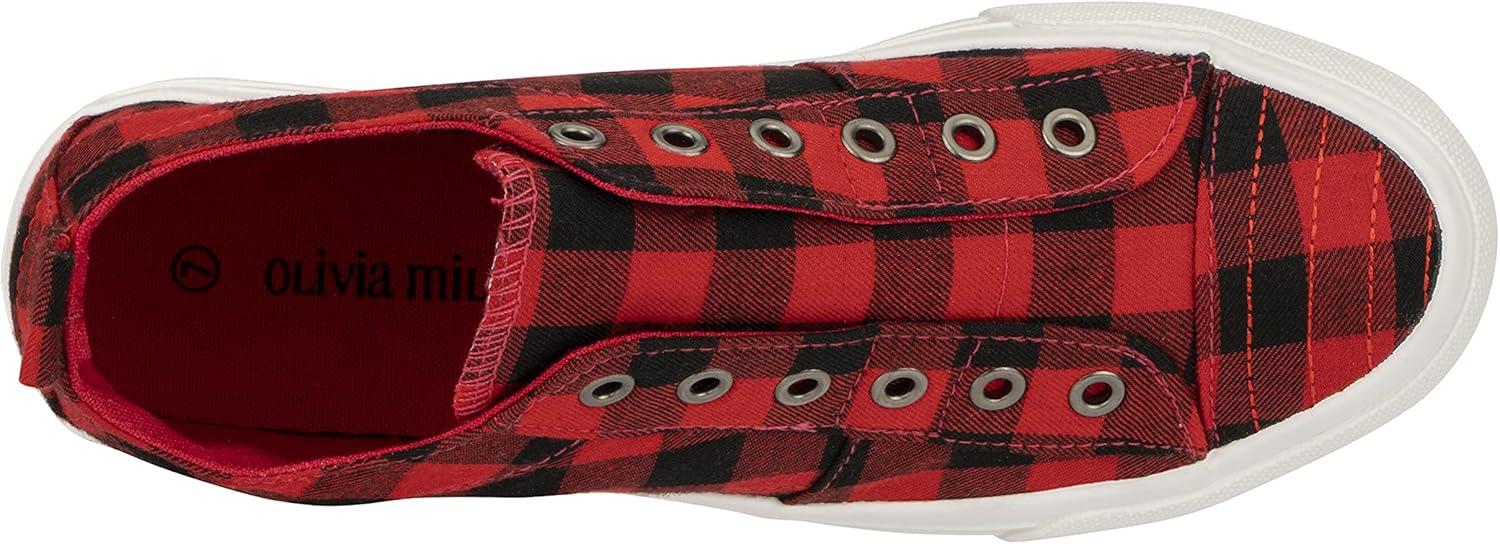 imageOlivia Miller Womens Fashion Shoes Plaid Rubber Sole Slip On Round Toe Casual Classic Comfortable Low Top Flat Loafers Fashion Sneakers