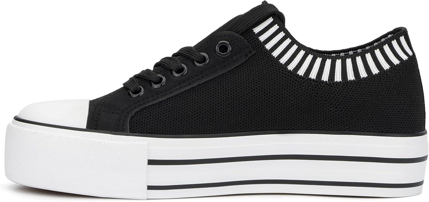 imageOlivia Miller Womens Fashion Shoes Textile w Flatform Rubber Sole Lace Up Slip On Round Toe Plarform Casual Classic Comfortable Low Top Flat Fashion Sneakers