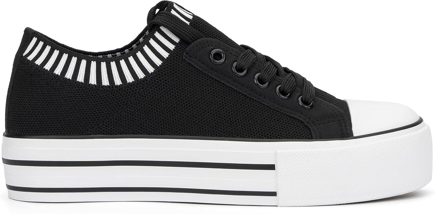 imageOlivia Miller Womens Fashion Shoes Textile w Flatform Rubber Sole Lace Up Slip On Round Toe Plarform Casual Classic Comfortable Low Top Flat Fashion Sneakers