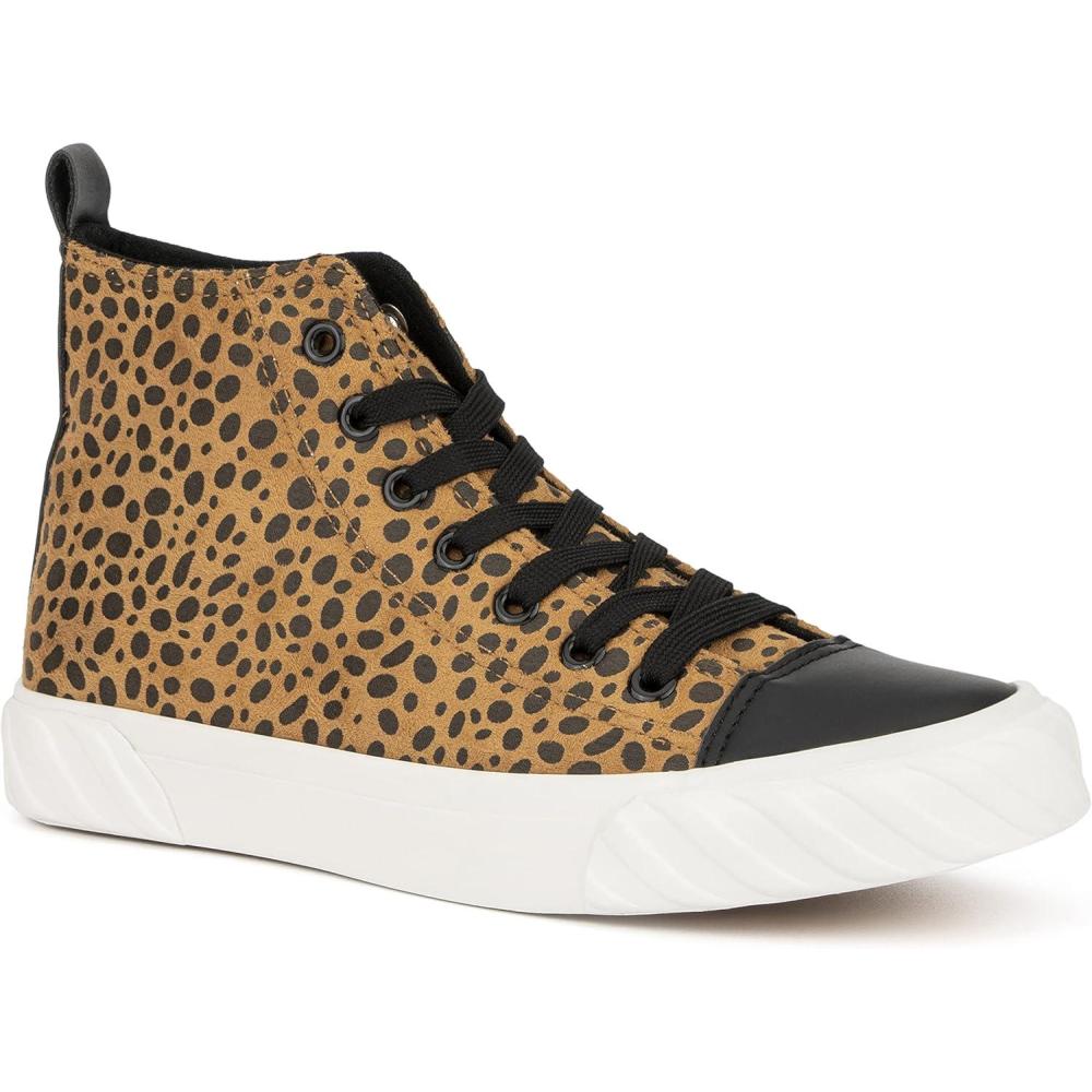 imageOlivia Miller Womens Fashion Shoes Leopard Print Rubber Sole Lace Up Slip On Round Toe Casual Classic Comfortable High Top Flat Fashion Sneakers