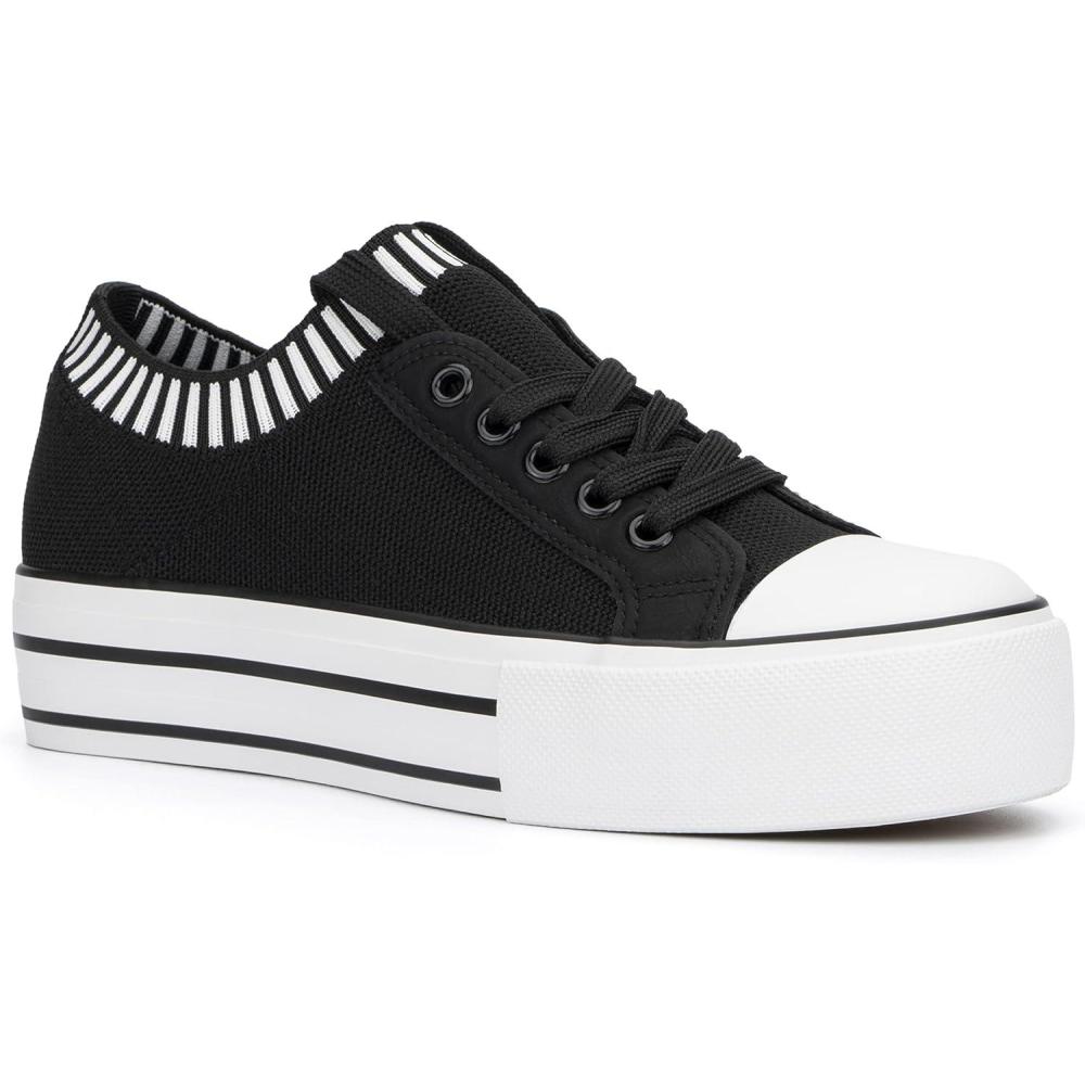 imageOlivia Miller Womens Fashion Shoes Textile w Flatform Rubber Sole Lace Up Slip On Round Toe Plarform Casual Classic Comfortable Low Top Flat Fashion Sneakers