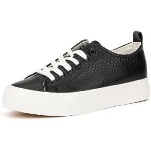 Olivia Miller Women’s Fashion Shoes, Crocodile PU Vegan Leather Rubber Sole Lace Up Slip On Round Toe Casual Classic Comfortable Low Top Flat Fashion Sneakers
