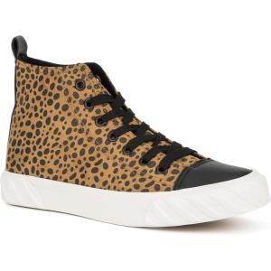 Olivia Miller Women’s Fashion Shoes, Leopard Print Rubber Sole Lace Up Slip On Round Toe Casual Classic Comfortable High Top Flat Fashion Sneakers