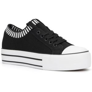 Olivia Miller Women’s Fashion Shoes, Textile w Flatform Rubber Sole Lace Up Slip On Round Toe Plarform Casual Classic Comfortable Low Top Flat Fashion Sneakers