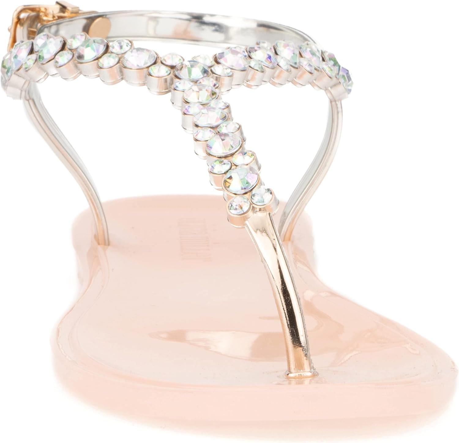 image:imageOlivia Miller Womens Fashion Ladies Shoes Moulin PVC Jelly w Embellished Rhinestones amp Adjustable Thong T Strap Slip On Open Toe Trendy Casual Summer Geli Slide Flat Sandals