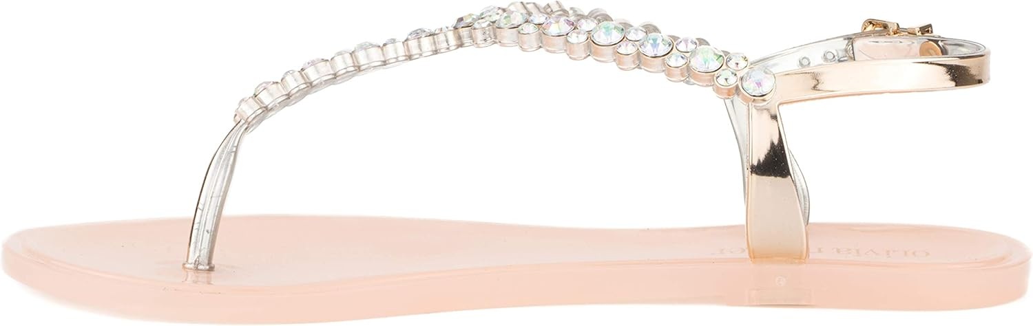 image:imageOlivia Miller Womens Fashion Ladies Shoes Moulin PVC Jelly w Embellished Rhinestones amp Adjustable Thong T Strap Slip On Open Toe Trendy Casual Summer Geli Slide Flat Sandals