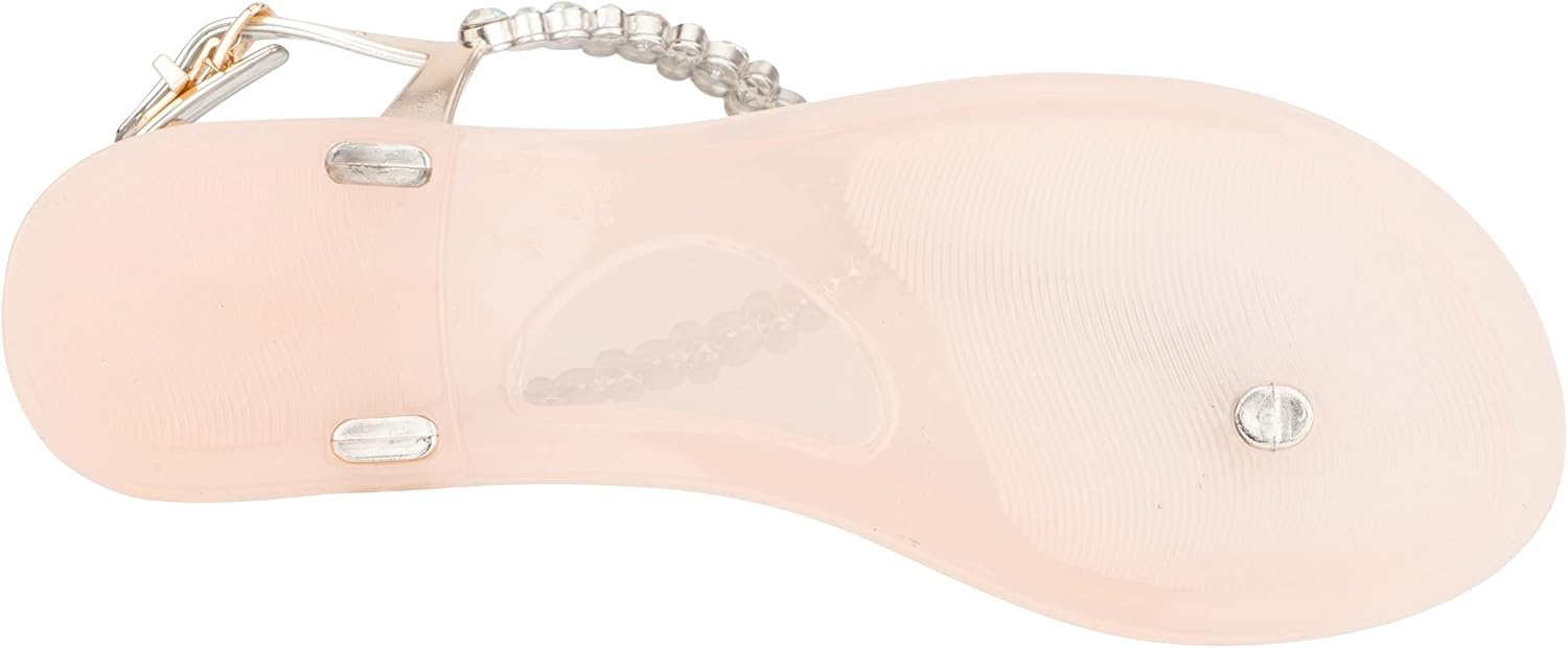 image:imageOlivia Miller Womens Fashion Ladies Shoes Moulin PVC Jelly w Embellished Rhinestones amp Adjustable Thong T Strap Slip On Open Toe Trendy Casual Summer Geli Slide Flat Sandals