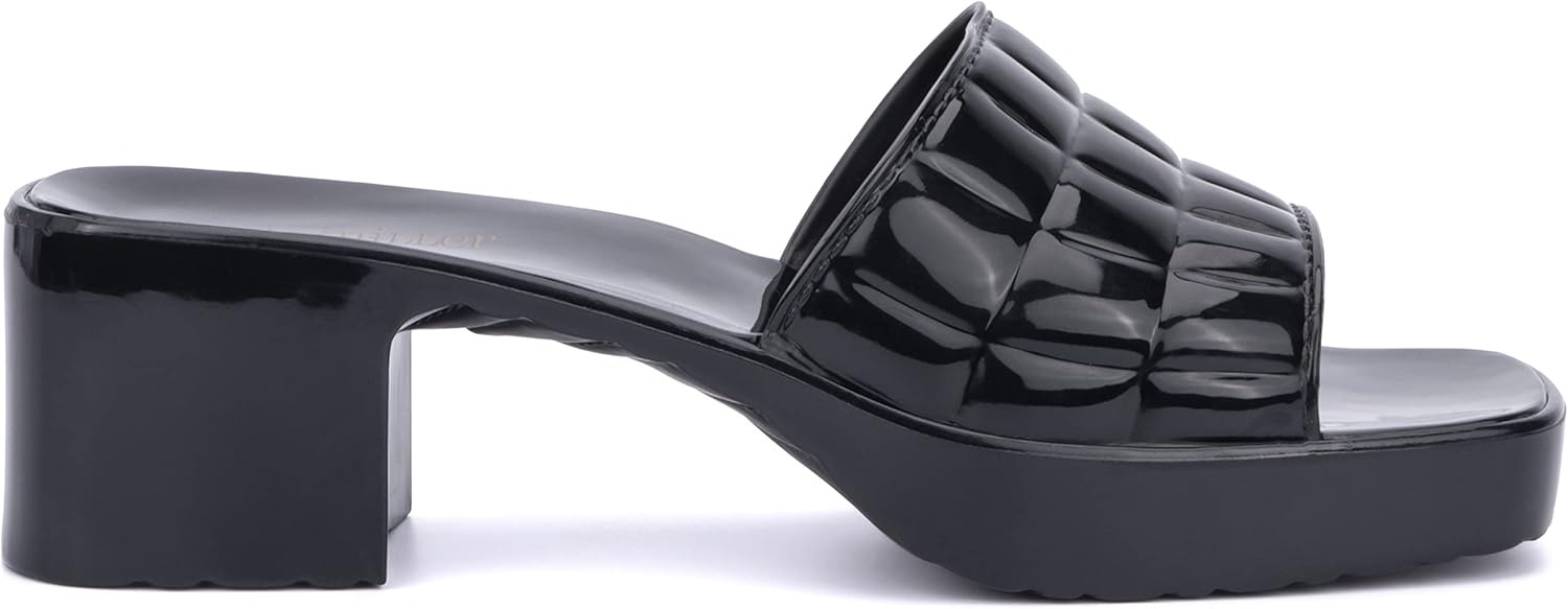 image:imageOlivia Miller Womens Fashion Ladies Shoes PVC Jelly Geli Single Open Toe Strap Trendy Casual Summer Slide On 2 Inch Low Mid Clear Block Heel Sandals