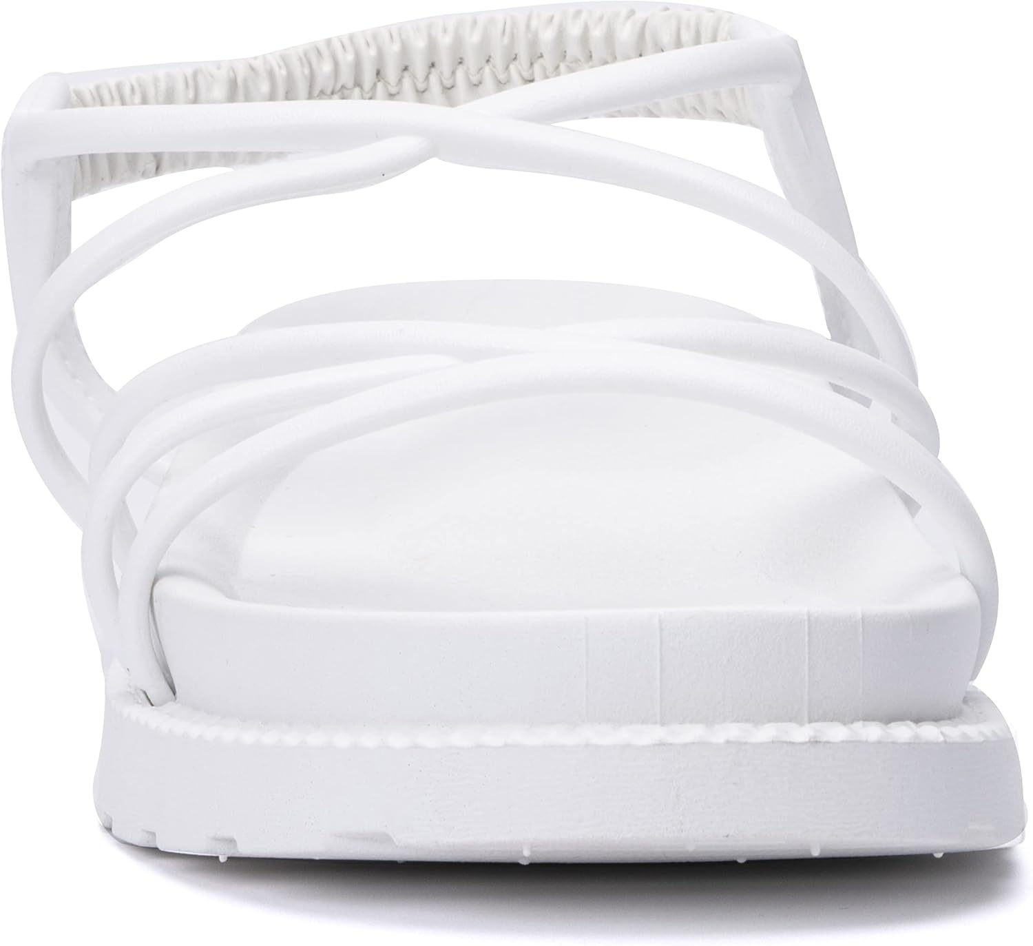 image:imageOlivia Miller Womens Fashion Ladies Shoes PVC w Criss Cross Strappy Straps n Elastic Back Strap Slip On Open Toe Trendy Casual Summer Slide Flat Sandals