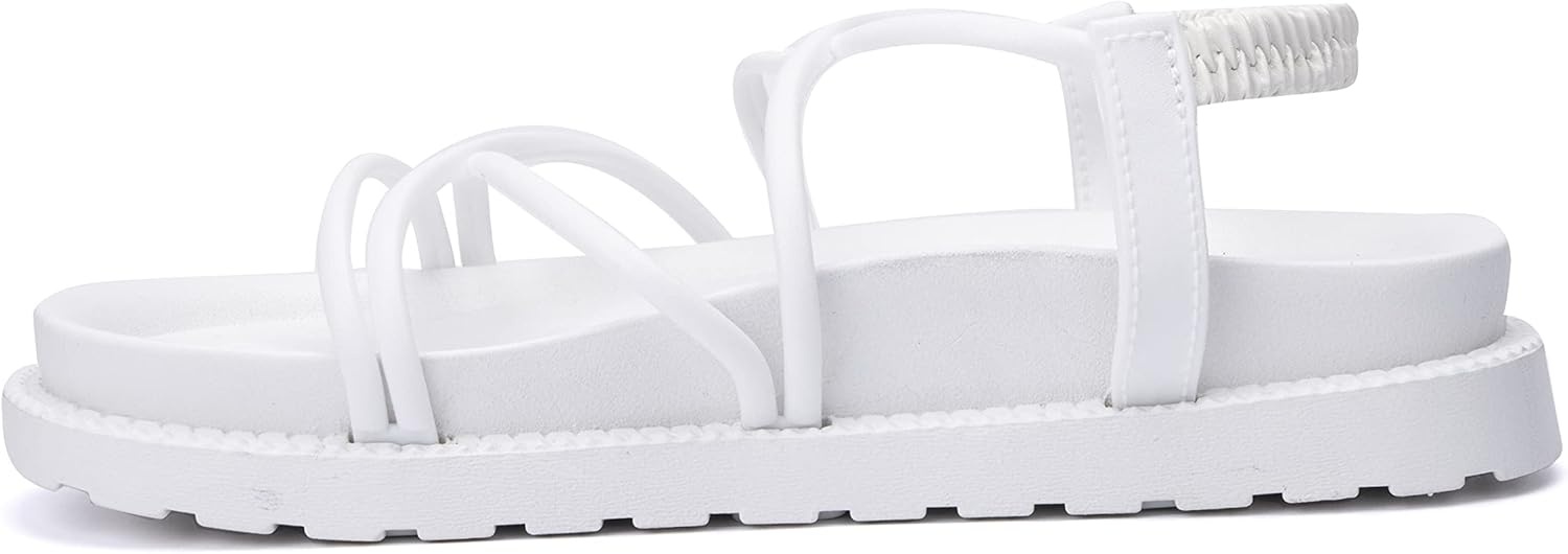 image:imageOlivia Miller Womens Fashion Ladies Shoes PVC w Criss Cross Strappy Straps n Elastic Back Strap Slip On Open Toe Trendy Casual Summer Slide Flat Sandals