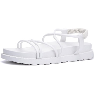 Olivia Miller Women’s Fashion Ladies Shoes, PVC w Criss Cross Strappy Straps n Elastic Back Strap, Slip On Open Toe Trendy Casual Summer Slide Flat Sandals