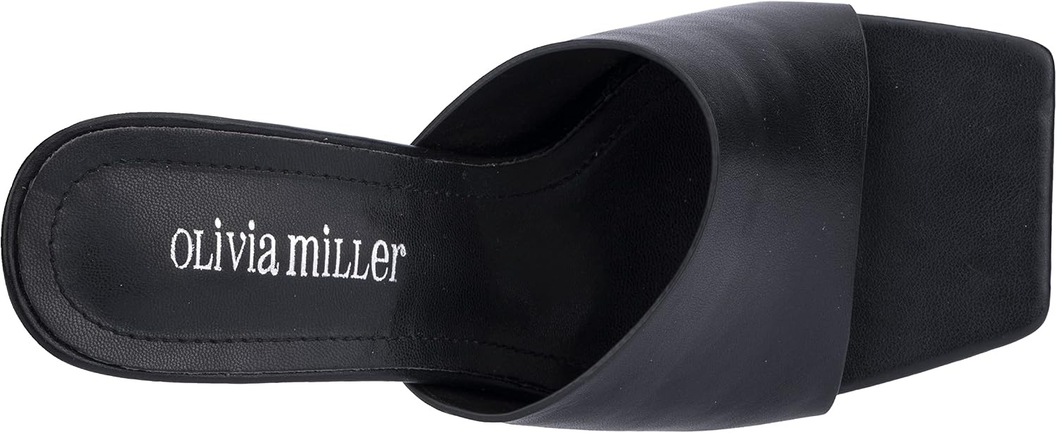 image:imageOlivia Miller Womens Fashion Ladies Shoes PU Vegan Leather Trendy Party Single Open Square Toe Strap Mule Slide On 35 Inch Mid High Block Fashion Heel SandalsBlack