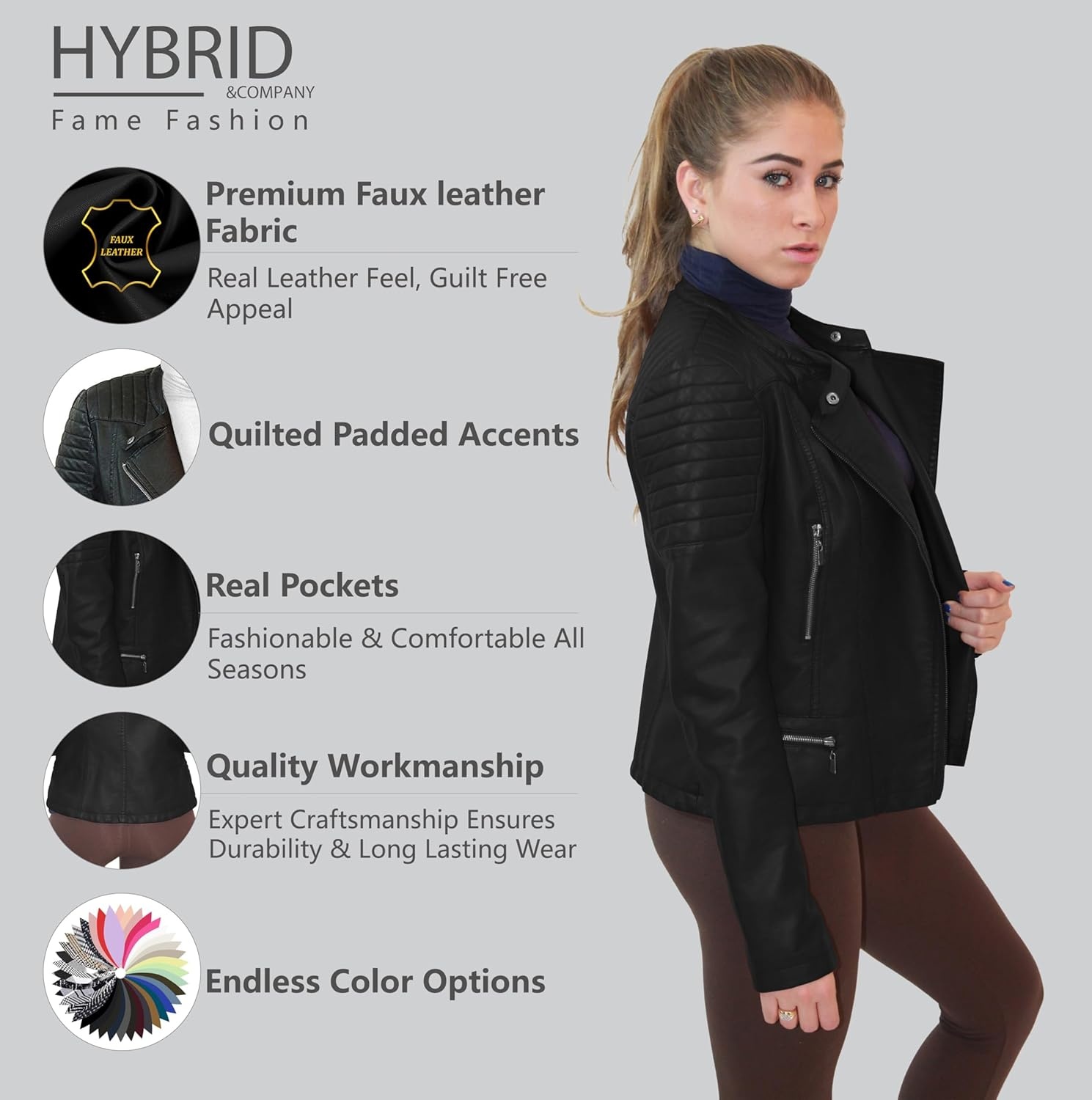 image:imageOlivia Miller Womens Faux Leather Moto Jacket Zipup closure faux leather material biker moto style slim fit suitable for casual wear and outingsBlack