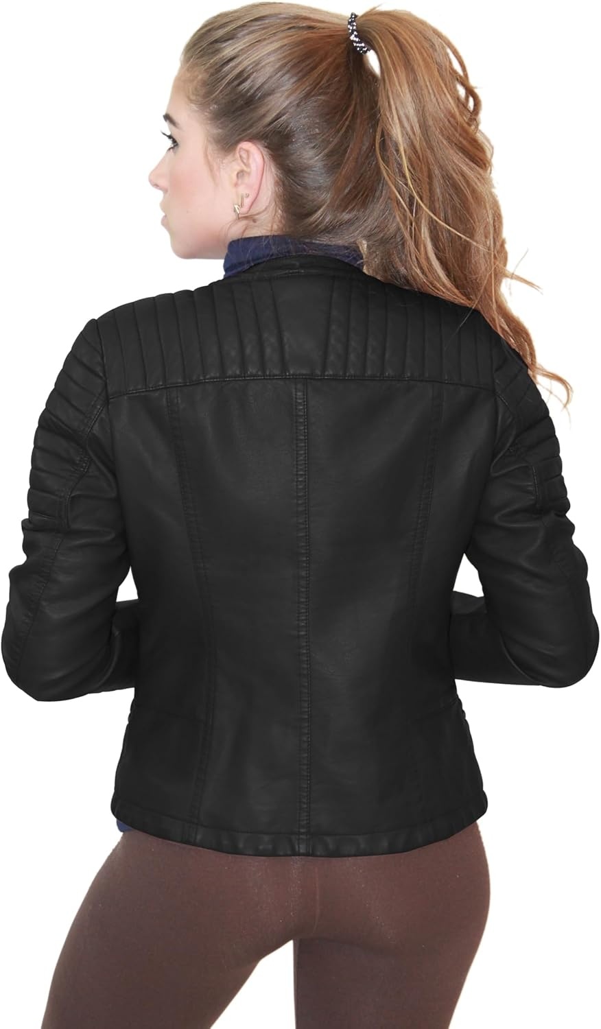 image:imageOlivia Miller Womens Faux Leather Moto Jacket Zipup closure faux leather material biker moto style slim fit suitable for casual wear and outingsBlack