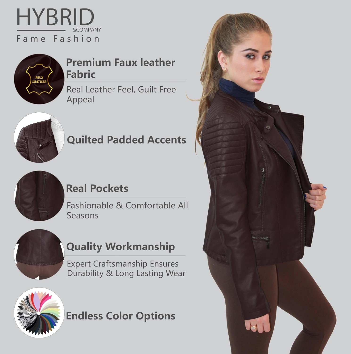 image:imageOlivia Miller Womens Faux Leather Moto Jacket Zipup closure faux leather material biker moto style slim fit suitable for casual wear and outingsBurgundy