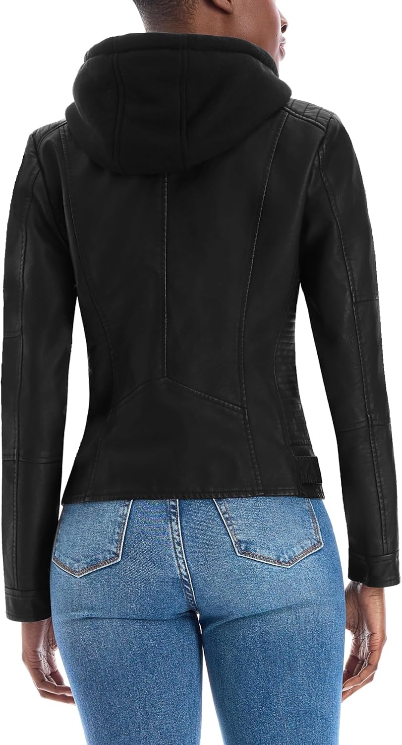 image:imageOlivia Miller Womens Faux Leather Moto Jacket Zipup closure faux leather material biker moto style slim fit suitable for casual wear and outingsJk5210black